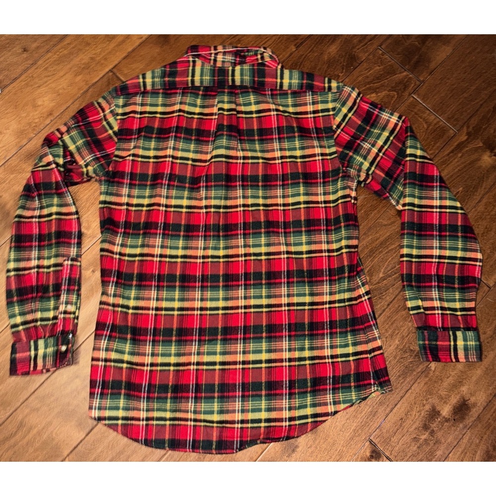 VINTAGE Polo Ralph Lauren Shirt Mens Large Red Green Plaid Heavy Flannel - Picture 5 of 5